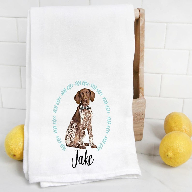 Custom Brown Pointer flour sack towel, dog mom, dog dad, personalized name, pet name gift, watercolor pet portrait image 2