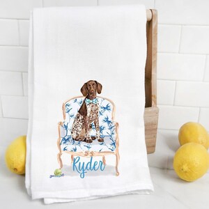 Custom Brown Pointer flour sack towel, dog mom, dog dad, personalized name, pet name gift, watercolor pet portrait image 4