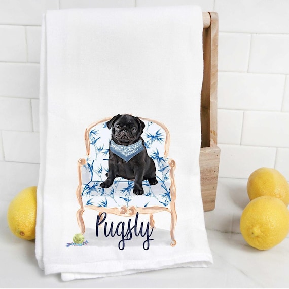 Custom Black Pug Flour Sack Towel Tea Towel Dog Mom Dog 