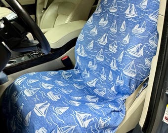 Car Seat Cover-Protective Towel for the Car-All Natural Fabrics-Turkish Cotton-Adjustable-Washable-Made in USA! Fun Patterns!