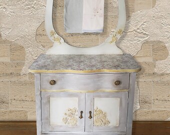 Old World Style Redesigned Antique Washstand - Coffee or Tea Bar or Buffet OOAK