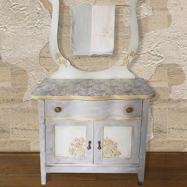 Old World Style Redesigned Antique Washstand - Coffee or Tea Bar or Buffet OOAK