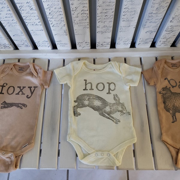 Adorable Tea Stained or Colored Farmhouse Onesies 3-6 Month Size