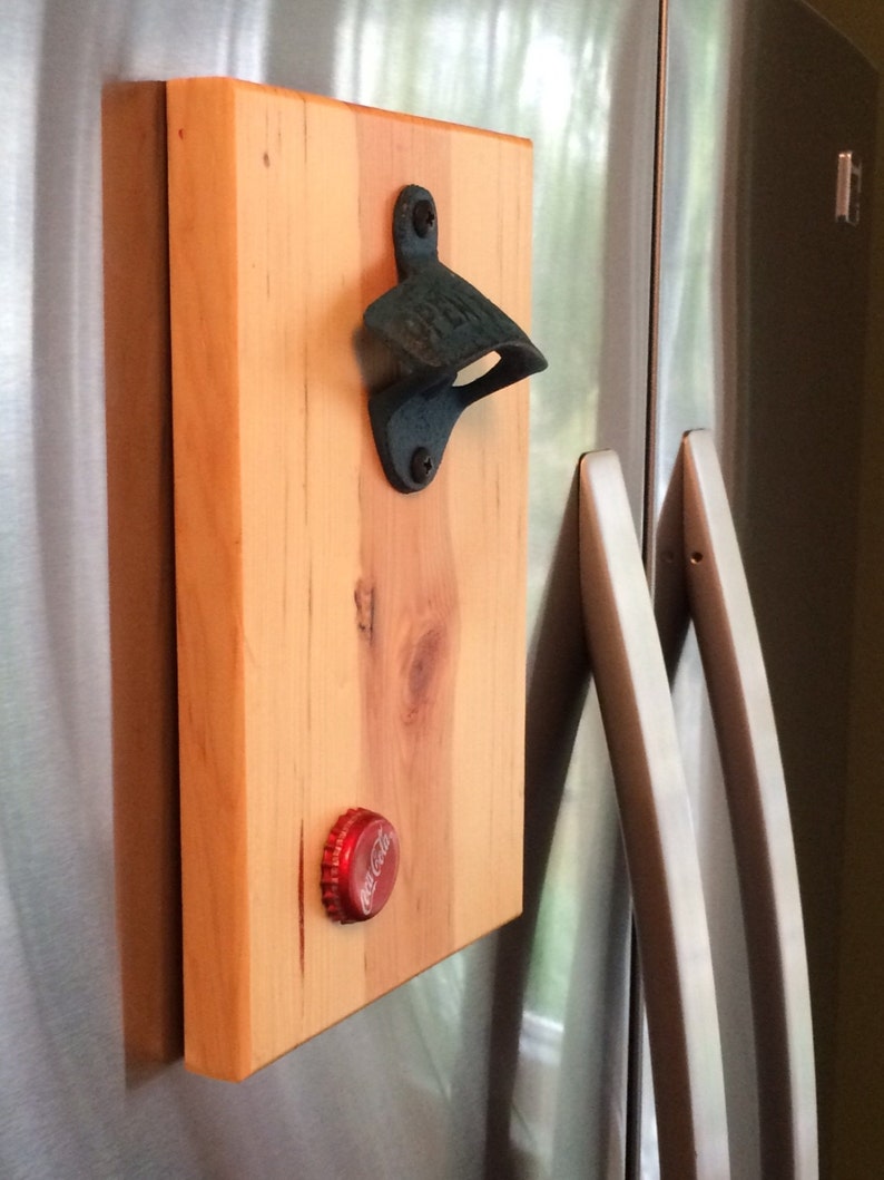 Rustic Pine Wall Mount Wooden Bottle Opener With Cap Etsy