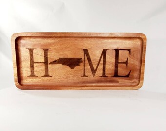 Home NC engraved wooden tray, Entryway tray, Gift for men, Home or office decor, Wedding anniversary gift, Retirement gift, Jewelry dish