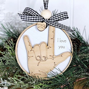 ASL I Love You Ornament, Hand Sign Language Ornament, Personalizowany prezent, Prezent zaręczynowy, Pierwszy prezent na Boże Narodzenie dla małżonków, Prezenty poniżej 20