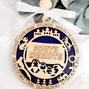 Decorazione natalizia del Dakota del Sud, regalo personalizzato, ricordo di famiglia, regalo per una nuova casa, souvenir per le vacanze, regali per gli amici, regalo di ringraziamento