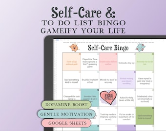 Self-Care & To-Do List Bingo,  Task Tracker Spreadsheet, Google Sheets Productivity Game