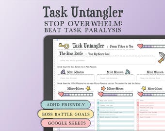 Gamified To-Do List Task Tracker, Task Untangler Spreadsheet, Retro Gaming Inspired Google Sheets