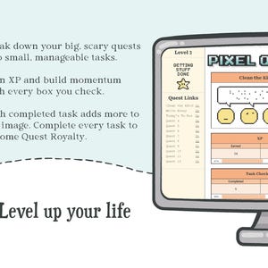Gamified Goal Tracker Spreadsheet, XP Tracker Productivity System for Executive Dysfunction, Google Sheets image 2