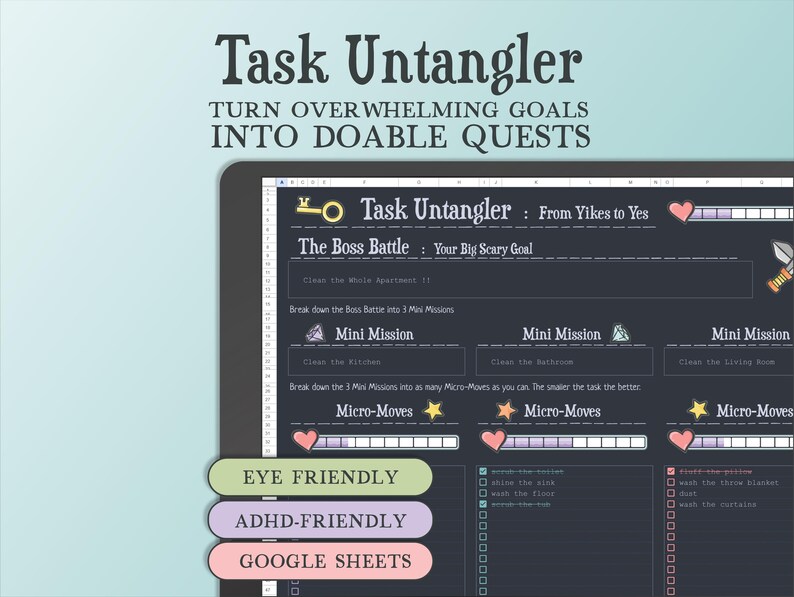 Task Tracker to Do List Spreadsheet | Dark Mode Gamified | Retro Video ...