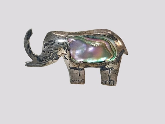 Vtg 925 Sterling Silver Elephant Brooch Marked Me… - image 1