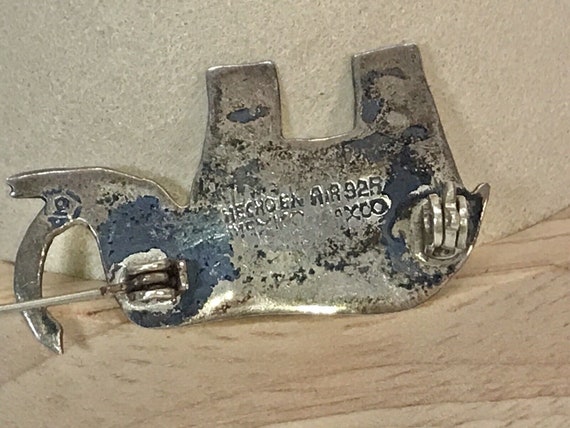 Vtg 925 Sterling Silver Elephant Brooch Marked Me… - image 3