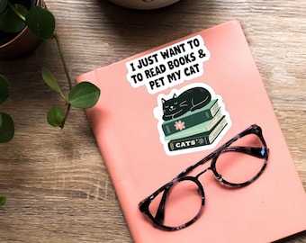 Literary Cat Stickers: Waterproof Vinyl Decals for Bookworms