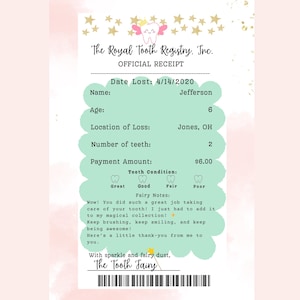 Editable Tooth Fairy Receipt & Certificate: Printable Keepsake (Digital Download)