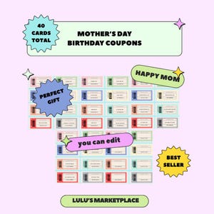 Mother’s Day Coupon Book Printable | Gift for Mom | Editable Mom Coupons | Fun Mother’s Day Gift Idea | Instant Download | Mom Appreciation