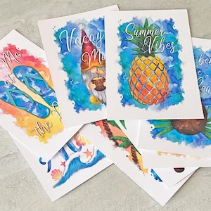 Ensemble de 9 cartes postales de papeterie pour les vacances d'été à la plage