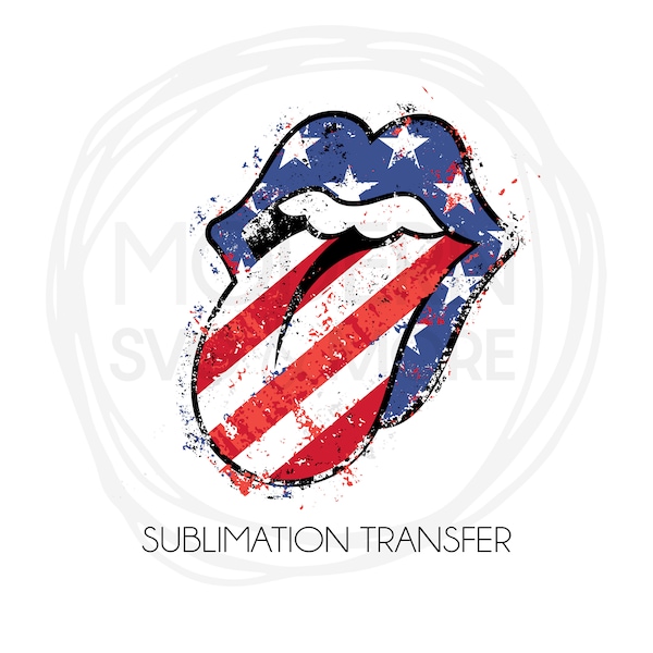 American Flag Lips and Tongue Transfer, 4th of July Sublimation Transfer, Grunge American Flag Lips, Ready to Press, Sub Transfer
