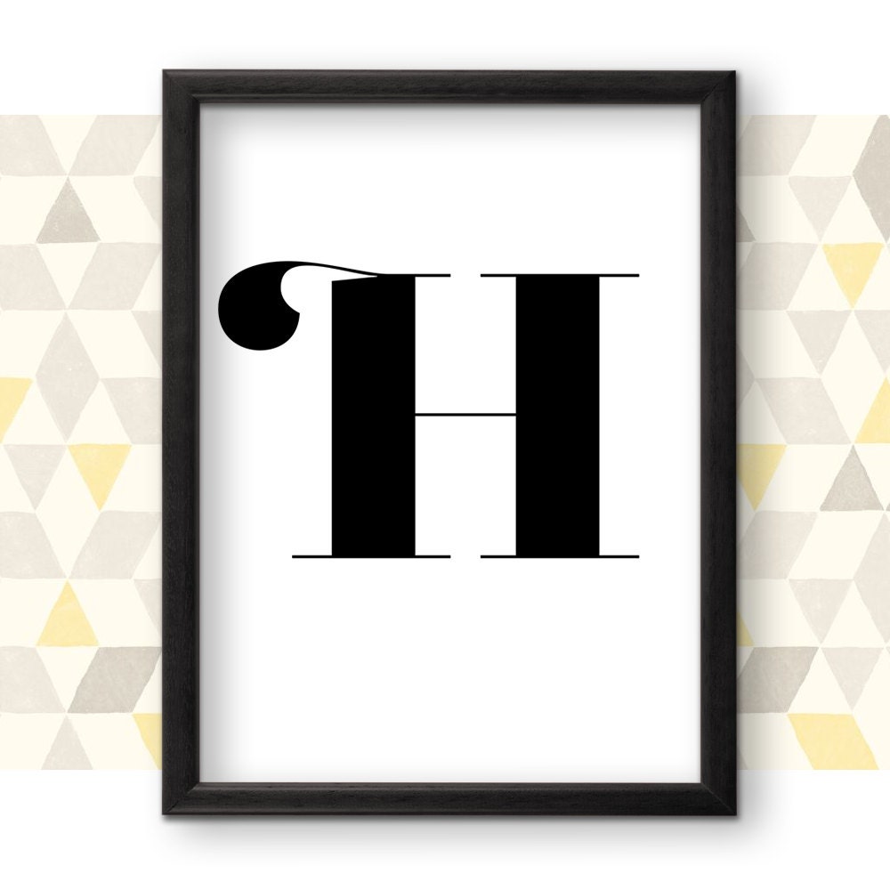 h letter art h monogram printable poster typography etsy