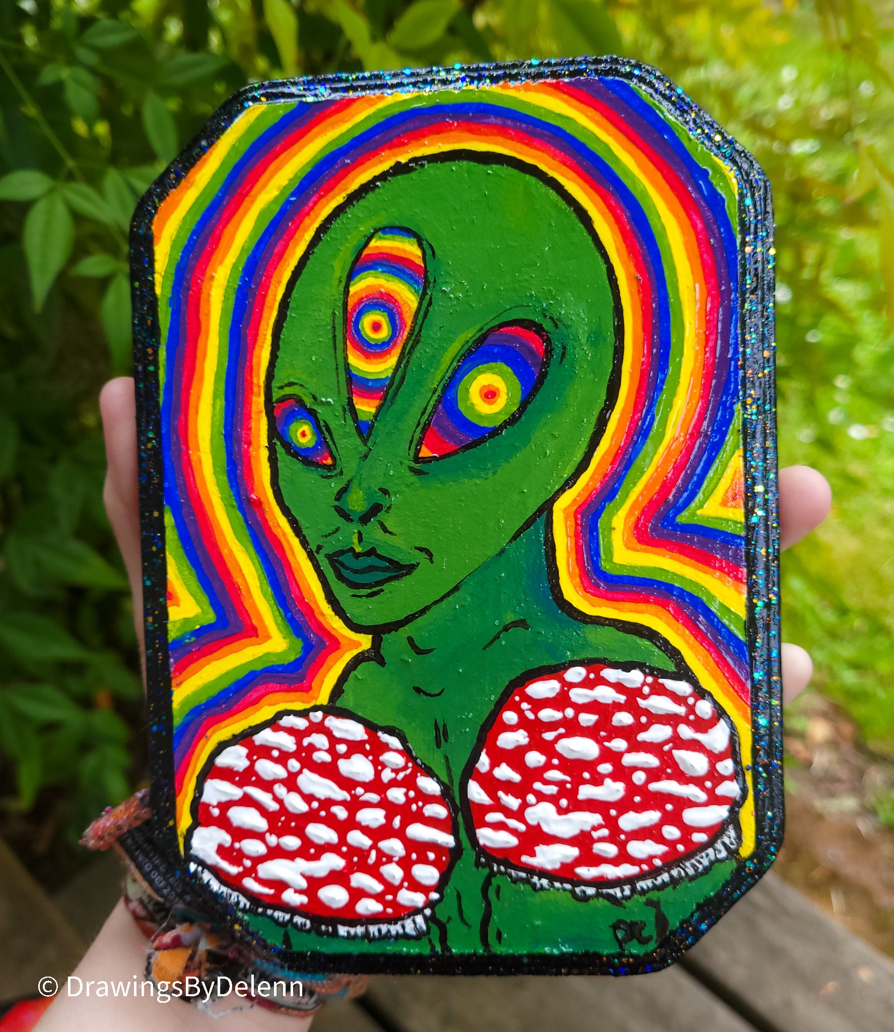 Trippy Rainbow Alien Psychedelic Mushrooms Original Acrylic image
