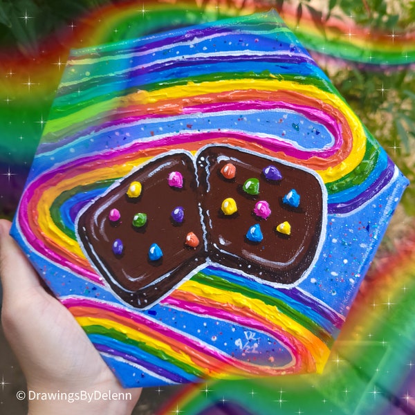 Cosmic Brownie, Nostalgia, Rainbow, Food, Candy Original Acrylic Painting on Stretched