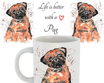 Pug mug, ceramic mug, pug, dog lover gift