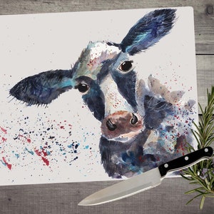 Cow chopping board, cutting board, glass chopping board, cow kitchen gift, country kitchen