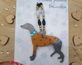 Greyhound tree decoration, Christmas tree, Lurcher, wooden tree decoration, hand painted, Christmas tree decoration, Coonhound, dog