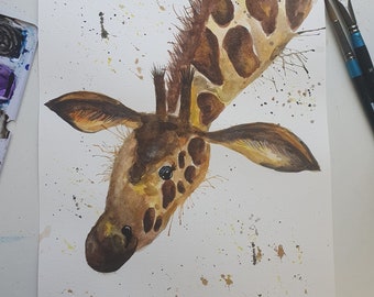 Giraffe Aquarell, Jeremy Giraffe, Aquarell Malerei, Giraffe Illustration, Giraffe Kunst, original Malerei