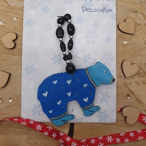 Polar bear tree decoration, Christmas tree, polar bear, wooden tree decoration, hand painted, Christmas tree decoration