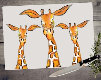 Giraffe chopping board, giraffe worktop saver, cutting board, glass chopping board, giraffe kitchen gift, giraffe