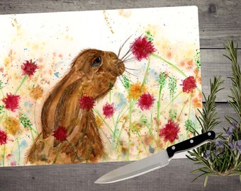 Hare chopping board, cutting board, glass chopping board, rabbit kitchen gift, rabbit chopping board, hare gift