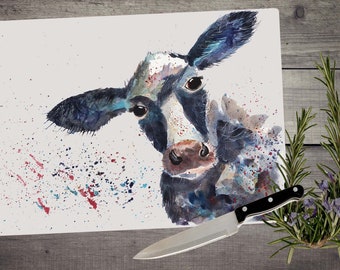 Cow chopping board, cutting board, glass chopping board, cow kitchen gift, country kitchen