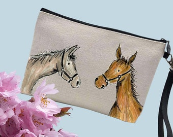 horse make up bag, make up pouch, cosmetic pouch, toiletries bag, horse lover gift, personalised