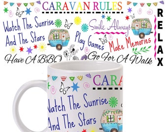 Caravan rules mug, caravan gift, caravan, caravan lovers, ceramic mug, caravan cup