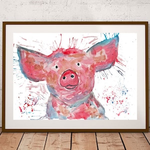Pig print, pig art, watercolour painting, pig lover gift, watercolour animal print, pig wall art