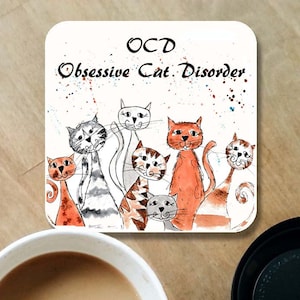 Crazy cat coaster, cat coaster, wooden coaster, personalised coaster, hand made coasters, kitchenware, cat accessories, funny cat, OCD cat