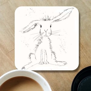Talulah Rabbit coaster, hare coaster, wooden coaster, personalised coaster, drinks mat, kitchenware, rabbit decor, rabbit gift