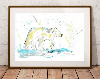 Polar Bear art, polar bear print, polar bear, animal art, polar bear illustration, bear print, polar bear nursery, arctic nursery,