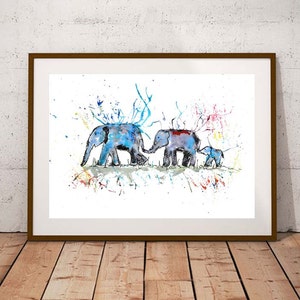 Giclee print, Elephant watercolour PRINT, elephant family, elephant art, watercolour painting, elephant lover gift, watercolour animal print image 1