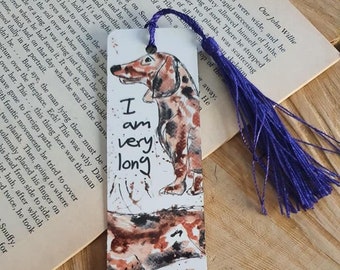 Dachshund bookmark, metal bookmark, book lover, dachshund lover gift, cute bookmark, dog bookmark, 'I am very long'