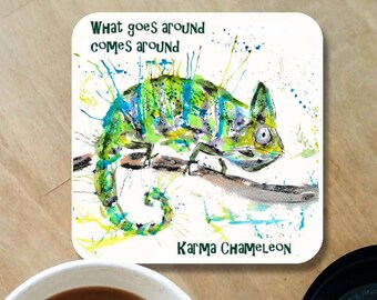 Chameleon coaster, whats goes around comes around, Karma chameleon, chameleon drinks mat, coaster, lizard coaster