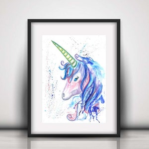 Unicorn watercolour PRINT, mystical unicorn, unicorn art, unicorn painting, Original watercolour, watercolour animal, unicorn decor