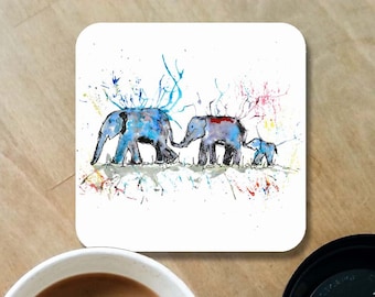 Elephant family coaster, wooden coaster, elephant gift, table coaster, drink coaster, tile coaster, coaster, elephant, home decor