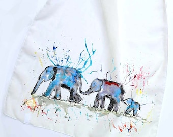 Chiffon scarf, elephant scarf, animal scarf, cream scarf, unique scarf, Christmas gift, for her
