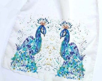 Chiffon scarf, peacock scarf, animal scarf, cream scarf, unique scarf, Christmas gift, for her, peacock