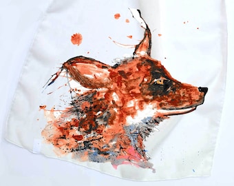 Chiffon scarf, fox scarf, animal scarf, cream scarf, unique scarf, mothers day gift, for her, fox lovers gift