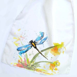 Pretty chiffon scarf, dragonfly scarf, animal scarf, cream scarf, unique scarf, Christmas gift, for her, floral scarf