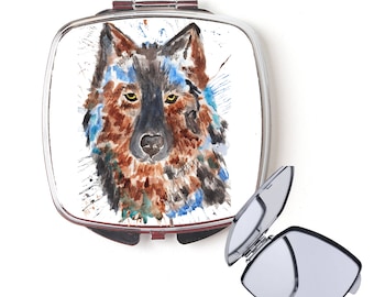 Wolf compact mirror, handbag mirror, wolf mirror, birthday gift, for her, personalised mirror, pocket mirror