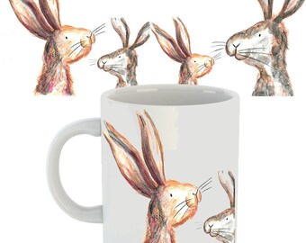 Rabbit mug, hare mug, ceramic mug, country kitchen